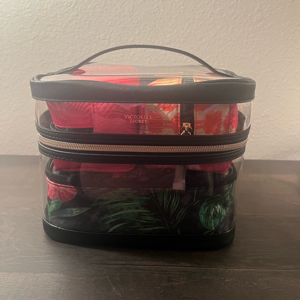 Victoria's Secret Tropical Clear Makeup Organizer - Black and Pink